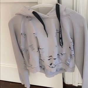 grey distressed cropped sweatshirt